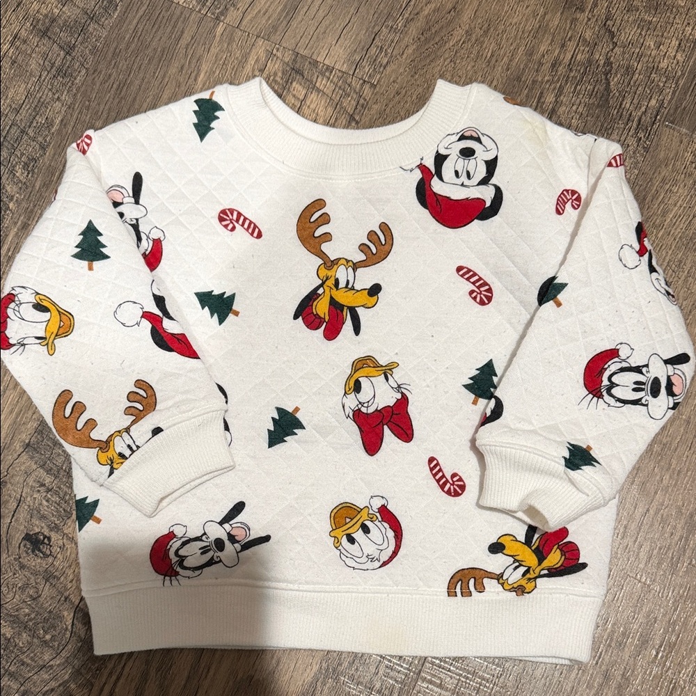 Disney Kids Quilted Holiday Character Sweatshirt - White, Red, Green, Brown